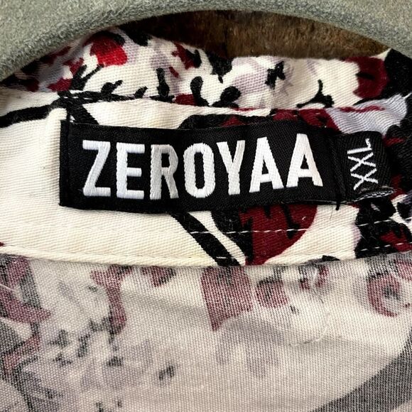 Zeroyaa Floral Button Up Printed Shirt White Black XXL - Picture 2 of 10